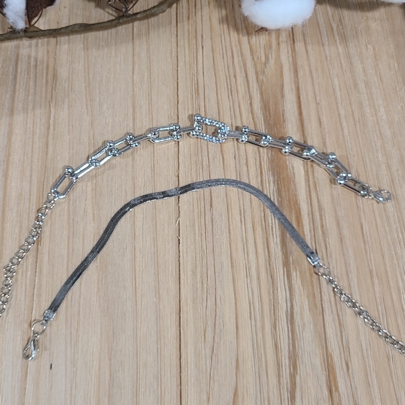 🩶🩶NEW🩶🩶 GORGEOUS!! 2PC Chain Link and Herringbone CZ Bracelet Set in SILVER - Picture 13 of 14